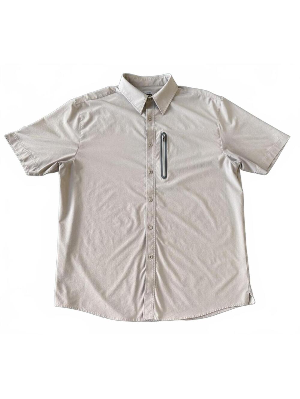 Columbia PFG Button Up Shirt XL Beige Short Sleeve Fishing Hiking Travel